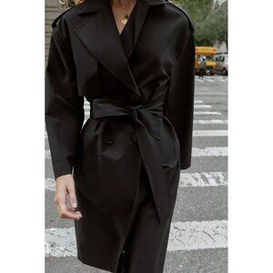 NEW ZARA windproof water repellent long belted black trench coat 8073 size XS